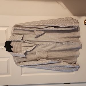 Ann Taylor button up, sz XL, navy, white stripes